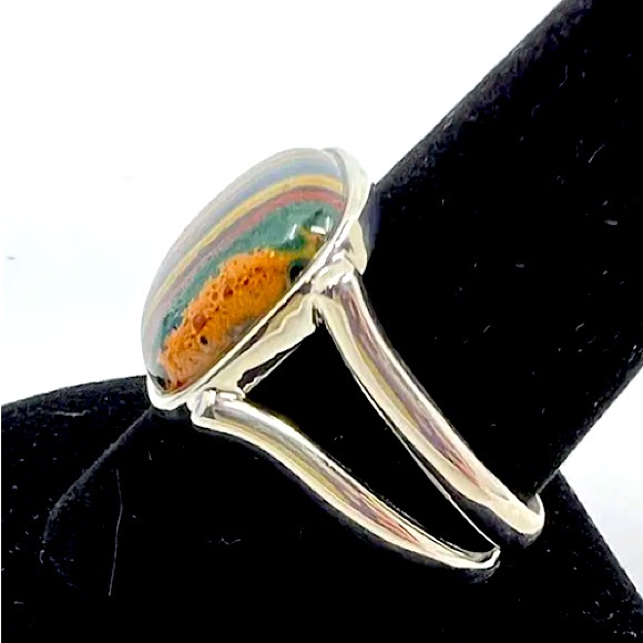 M JAY KING DTR Sterling Silver Rainbow Calsilica Cabochon Square Ring Sz 11 NWT - Picture 6 of 7